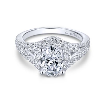 14K White Gold Oval Halo Diamond Engagement Ring | ER13874O4W44JJ