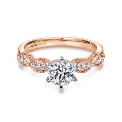 Clara 14k White And Rose Gold Round Straight Engagement Ring | ER3848T44JJ