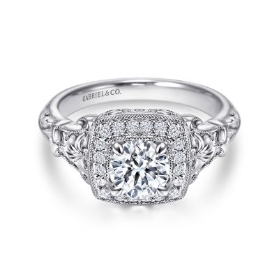 14k White Gold Round Halo Engagement Ring | ER5438W44JJ