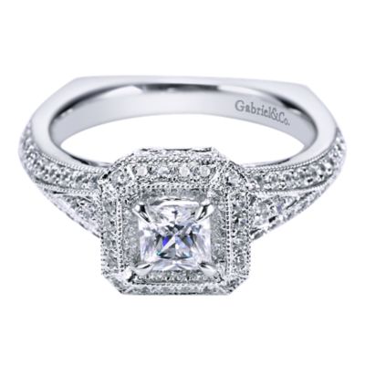 14k White Gold Princess Cut Halo Engagement Ring | ER6116W44JJ
