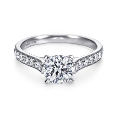 Ashley 14k White Gold Round Straight Engagement Ring | ER7447W44JJ