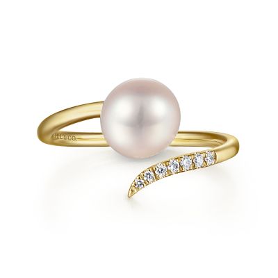 14K Yellow Gold Cultured Pearl and Diamond Open Wrap Ring | LR51058Y45PL