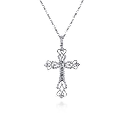 14k White Gold Faith Cross Necklace | NK3962W44JJ