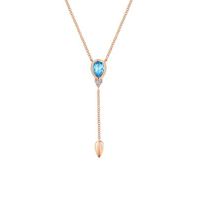 14K Rose Gold Blue Topaz and Diamond Necklace | NK5740K45BT