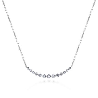14K White Gold Graduated Round Diamond Curved Bar Necklace | NK5919W45JJ