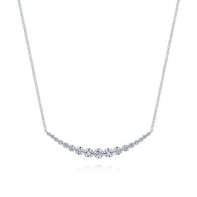 14K White Gold Buttercup Set Diamond Curved Bar Necklace | NK6216W45JJ