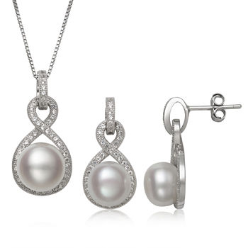 White Cultured Freshwater Pearl Silver Tone Sterling Silver 2-pc. Jewelry Set