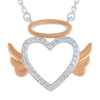 Womens 1/10 CT. T.W. Genuine White Diamond 14K Rose Gold Over Silver Sterling Silver Angel Heart Wing Pendant Necklace