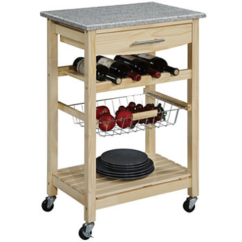 Kitchen Cart, Granite-Top Cart w/ Wine Rack