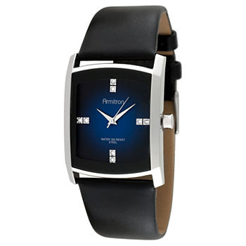 Armitron® Mens Black Leather Blue Degrade Watch