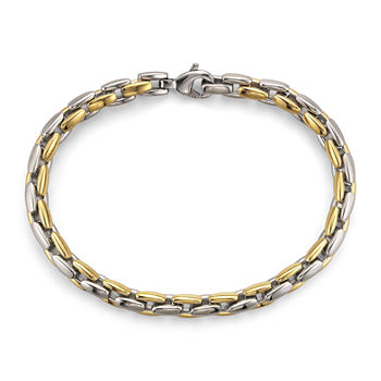 Men's Square Link Bracelet in Two-Tone Steel