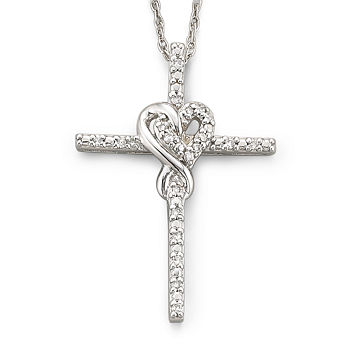 Infinite Promise 1/10 CTTW Diamond Silver Infinity Cross Pendant Necklace