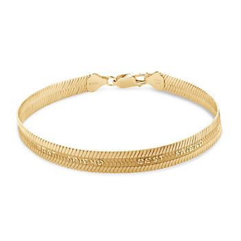 Made in Italy 18K Gold Over Silver 7.5 Inch Solid Herringbone Chain Bracelet