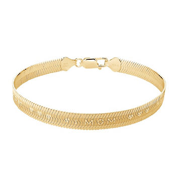 Made in Italy 18K Gold Over Silver 7.5 Inch Solid Herringbone Chain Bracelet