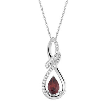 Womens Diamond Accent Genuine Red Garnet 10K White Gold Pendant Necklace