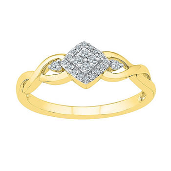 Promise My Love Womens 1/10 CT. T.W. Genuine White Diamond 10K Gold Cushion Promise Ring