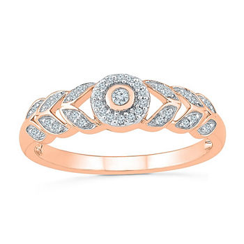 Promise My Love Womens 1/8 CT. T.W. Genuine White Diamond 10K Rose Gold Round Halo Promise Ring