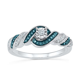 Promise My Love Womens 1/6 CT. T.W. Genuine Blue Diamond Sterling Silver Promise Ring