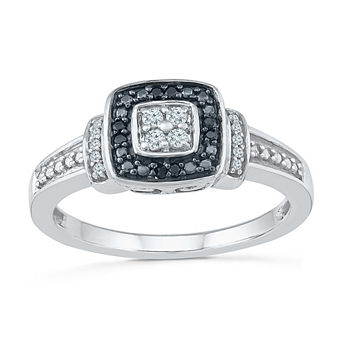 Promise My Love Womens 1/8 CT. T.W. Genuine Black Diamond Sterling Silver Cushion Halo Promise Ring