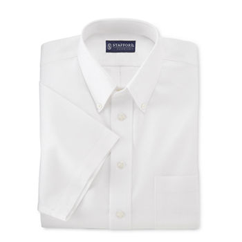 Stafford Travel Wrinkle-Free Oxford- Mens Button Down Collar Short Sleeve Wrinkle Free Dress Shirt Big & Tall