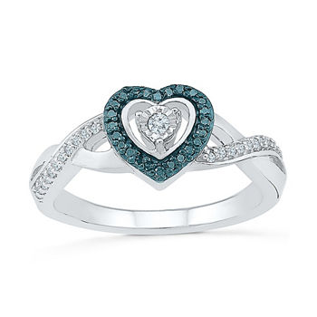 Promise My Love Womens 1/6 CT. T.W. Genuine Blue Diamond Sterling Silver Heart Promise Ring