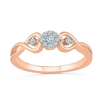 Promise My Love Womens 1/10 CT. T.W. Genuine White Diamond 10K Rose Gold Round Promise Ring