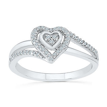 Promise My Love Womens 1/6 CT. T.W. Genuine White Diamond Sterling Silver Heart Promise Ring