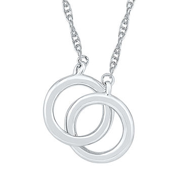 Womens 10K White Gold Interlocking Circles Pendant Necklace