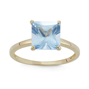 Womens Lab Created Blue Aquamarine 10K Gold Solitaire Cocktail Ring
