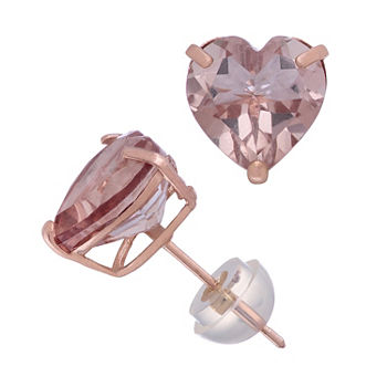 Simulated Pink Morganite 14K Rose Gold 8.1mm Heart Stud Earrings