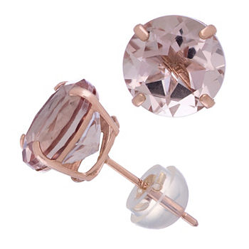 Simulated Pink Morganite 14K Rose Gold 8.1mm Round Stud Earrings