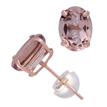 Simulated Pink Morganite 14K Rose Gold 8.1mm Oval Stud Earrings