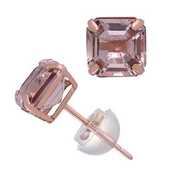 Simulated Pink Morganite 14K Rose Gold 6.1mm Square Stud Earrings