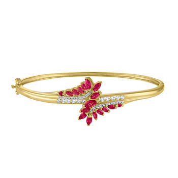 Lab Created Red Ruby 14K Gold Over Silver Bangle Bracelet
