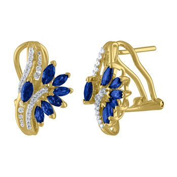 Lab Created Blue Sapphire 14K Gold Over Silver Drop Earrings