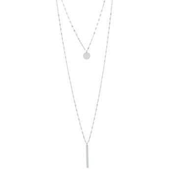 Silver Treasures Bar And Disc 2-Layer Pure Silver Over Brass 36 Inch Link Strand Necklace