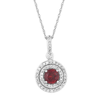 Womens 1/4 CT. T.W. Genuine Red Garnet 10K White Gold Pendant Necklace