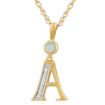 A Womens Lab Created White Opal 14K Gold Over Silver Pendant Necklace