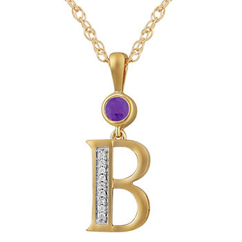 B Womens Genuine Purple Amethyst 14K Gold Over Silver Pendant Necklace