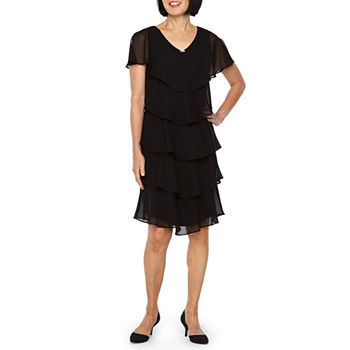 S. L. Fashions Short Sleeve Tiered Party Dress