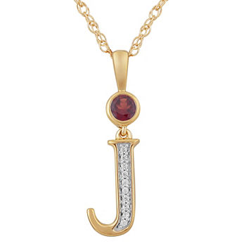 J Womens Genuine Red Garnet 14K Gold Over Silver Pendant Necklace
