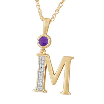 M Womens Genuine Purple Amethyst 14K Gold Over Silver Pendant Necklace