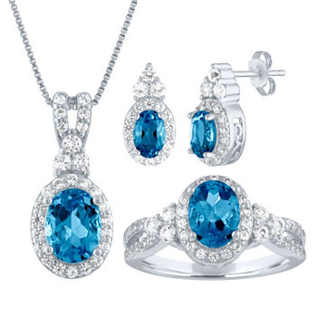 Genuine Blue Topaz Sterling Silver 3-pc. Jewelry Set