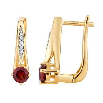 Diamond Accent Genuine Red Garnet 10K Gold Round Drop Earrings
