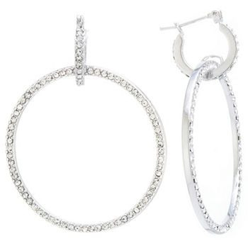 Sparkle Allure Crystal Pure Silver Over Brass Round Drop Earrings