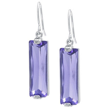 Sparkle Allure Crystal Earrings Purple Pure Silver Over Brass Rectangular Drop Earrings