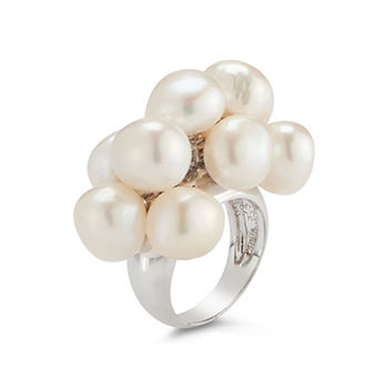 Womens 12-13MM White Cultured Freshwater Pearl Sterling Silver Cocktail Ring