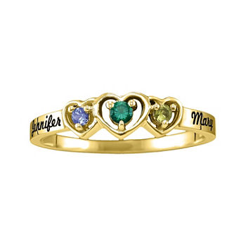 Womens Genuine Multi Color Stone 10K Gold Heart 3-Stone Cocktail Ring
