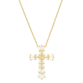 DiamonArt® Womens White Cubic Zirconia 14K Gold Over Silver Cross Pendant Necklace