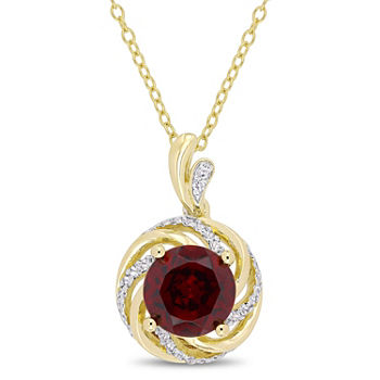 Womens Diamond Accent Genuine Red Garnet 18K Gold Over Silver Pendant Necklace